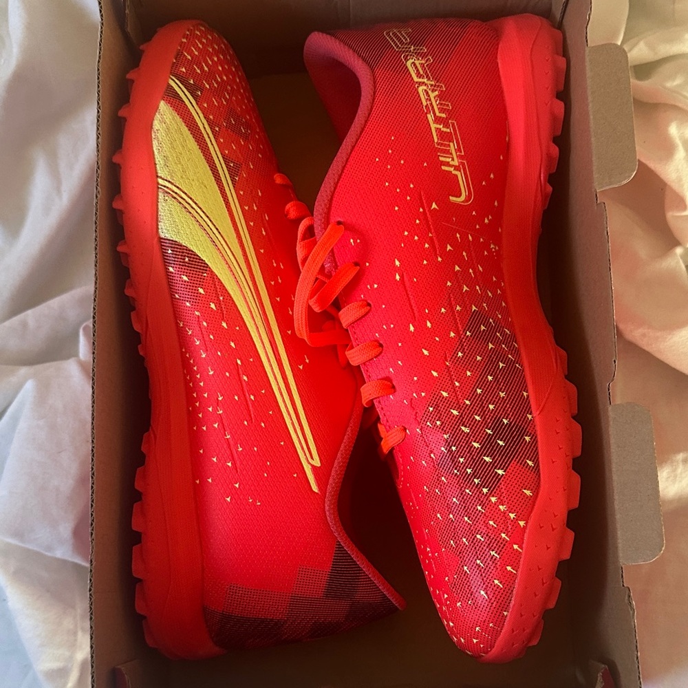 Puma Ultra Play TT Red and Yellow Turf Soccer Shoes